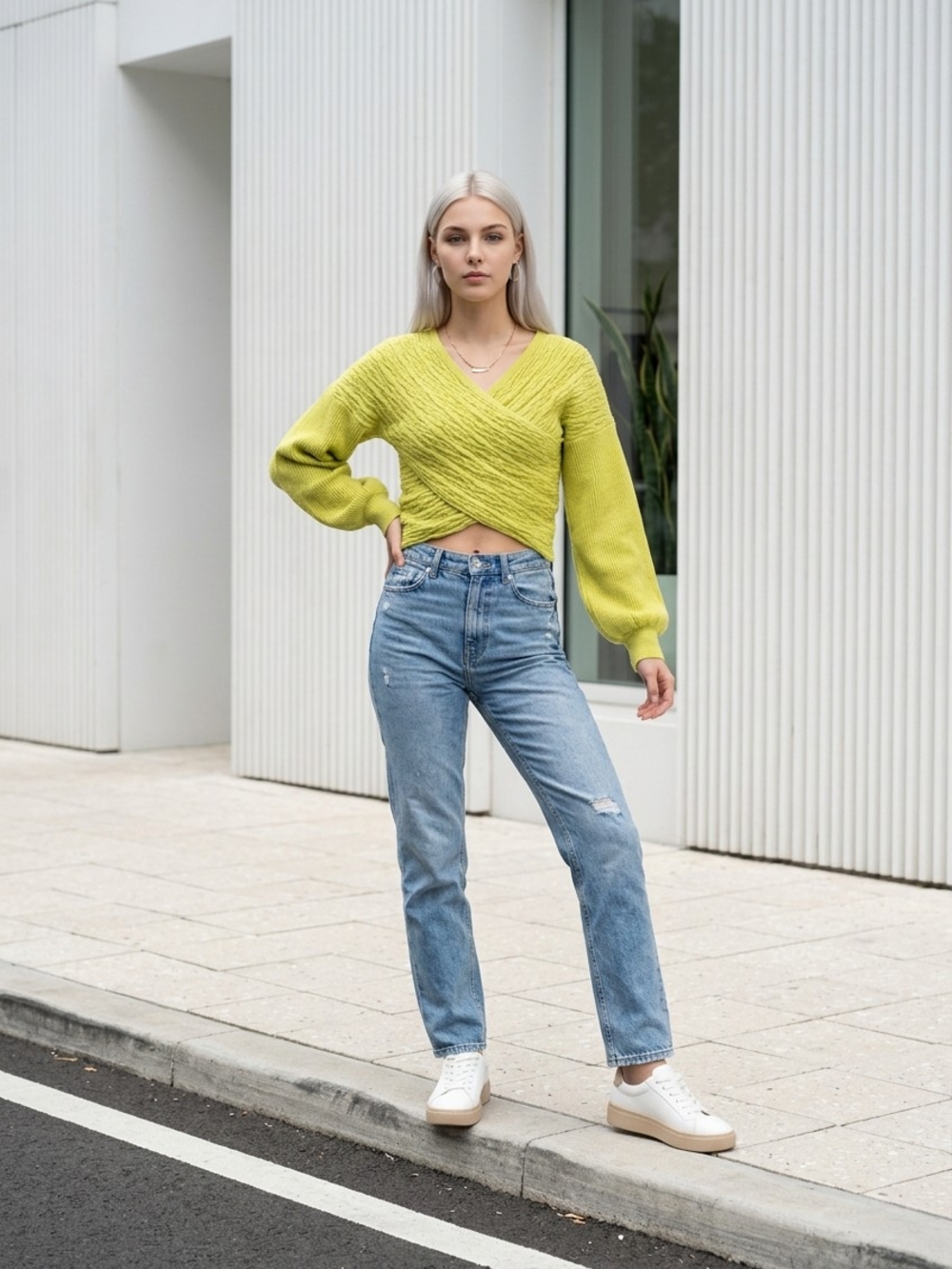bebe Yellow Cropped Crossover Cable Knit Sweater